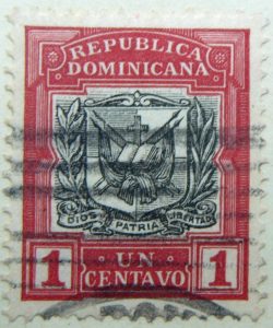 1906 1910 coat of arms republica dominicana 1 un centavo carmine rose black color stamp