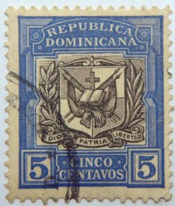 1906 1910 coat of arms republica dominicana 5 cinco centavos ultramarine black color stamp dios patria libertad
