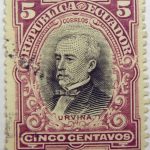 1907 presidents republica del ecuador correos 5 cinco centavos general jose maria urvina, 1808 1891 lilac black stamp