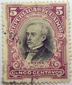 1907 presidents republica del ecuador correos 5 cinco centavos general jose maria urvina, 1808 1891 lilac black stamp