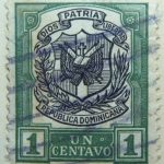 1911 1913 coat of arms watermarked dios patria libertad republica dominicana 1 un centavo green black color stamp