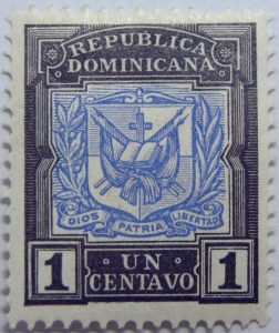 coat of arms republica dominicana 1 un centavo black ultramarine color stamp dios patria libertad