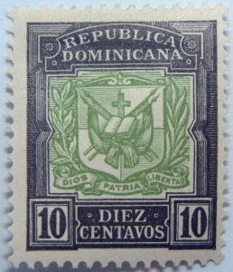 coat of arms republica dominicana 10 diez centavos black green color stamp dios patria libertad