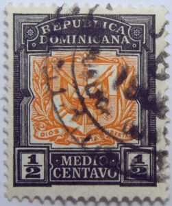 coat of arms republica dominicana half medio centavo black orange color stamp dios patria libertad