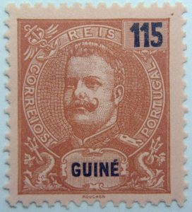 portuguese guinea 1903 1905 king carlos i stamp brown black rose paper 115 guine reis correios portugal