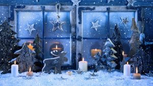 christmas decoration 2560x1440 snowfall candles 5k 3975