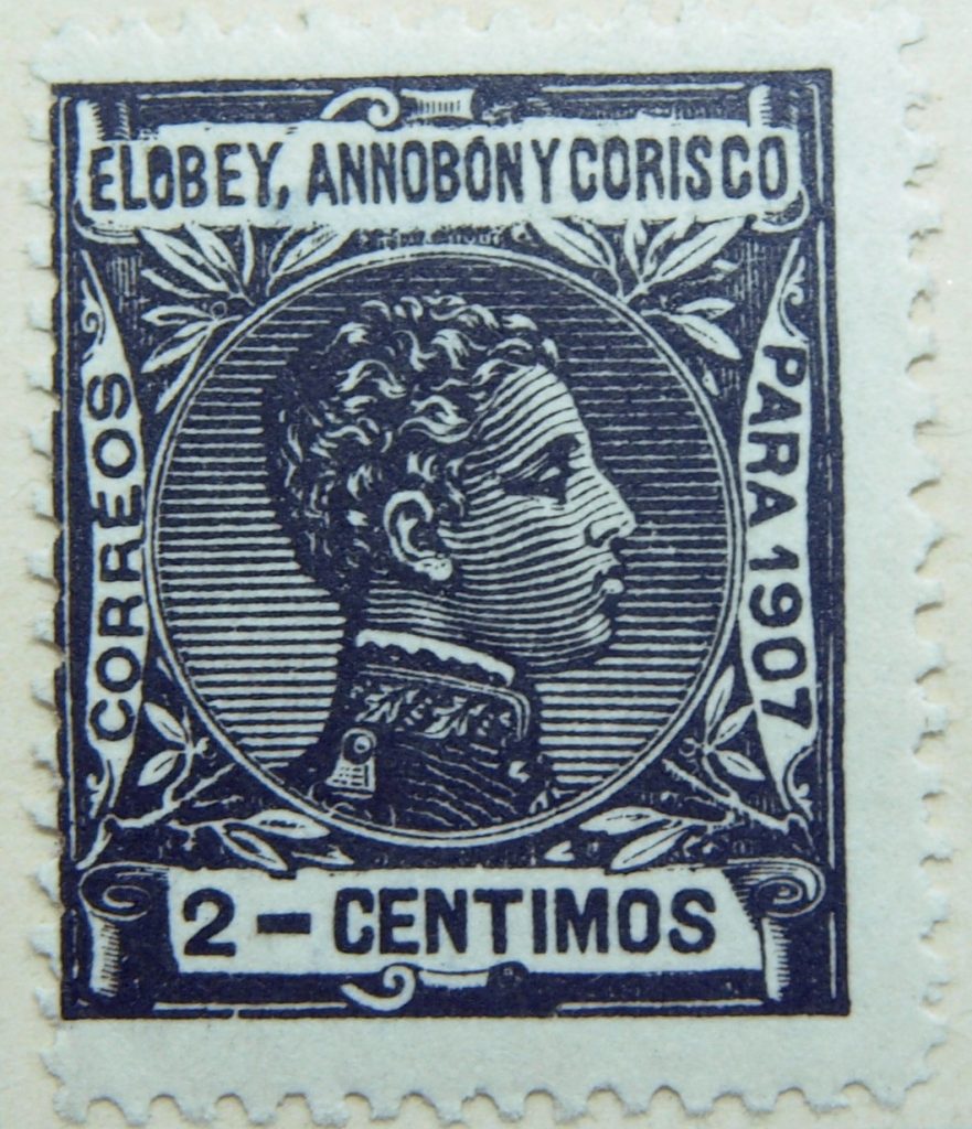 elobey, annobón and corisco spanish africa stamp 2 centimos para 1907 correos black stamp