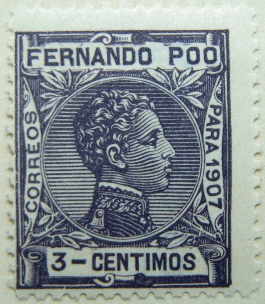 fernando poo bioko island 3 centimos black old stamp para 1907 correos